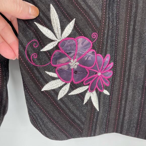 Dark Academia Striped Blazer Size 18 Floral Embroidery - Picture 16 of 16
